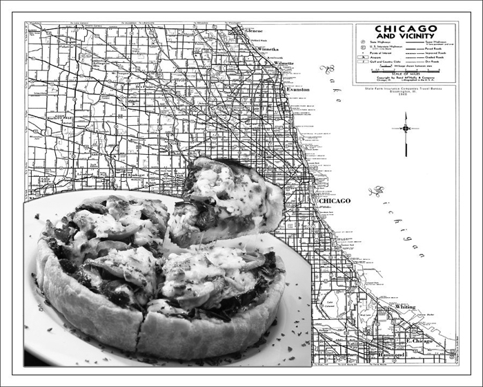 Chicago Map and Deep Dish Pizza